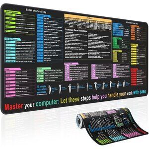 Excel & Word Cheat Sheet Desk Pad XL 31.5x11.8 Waterproof Non-Slip Keyboard